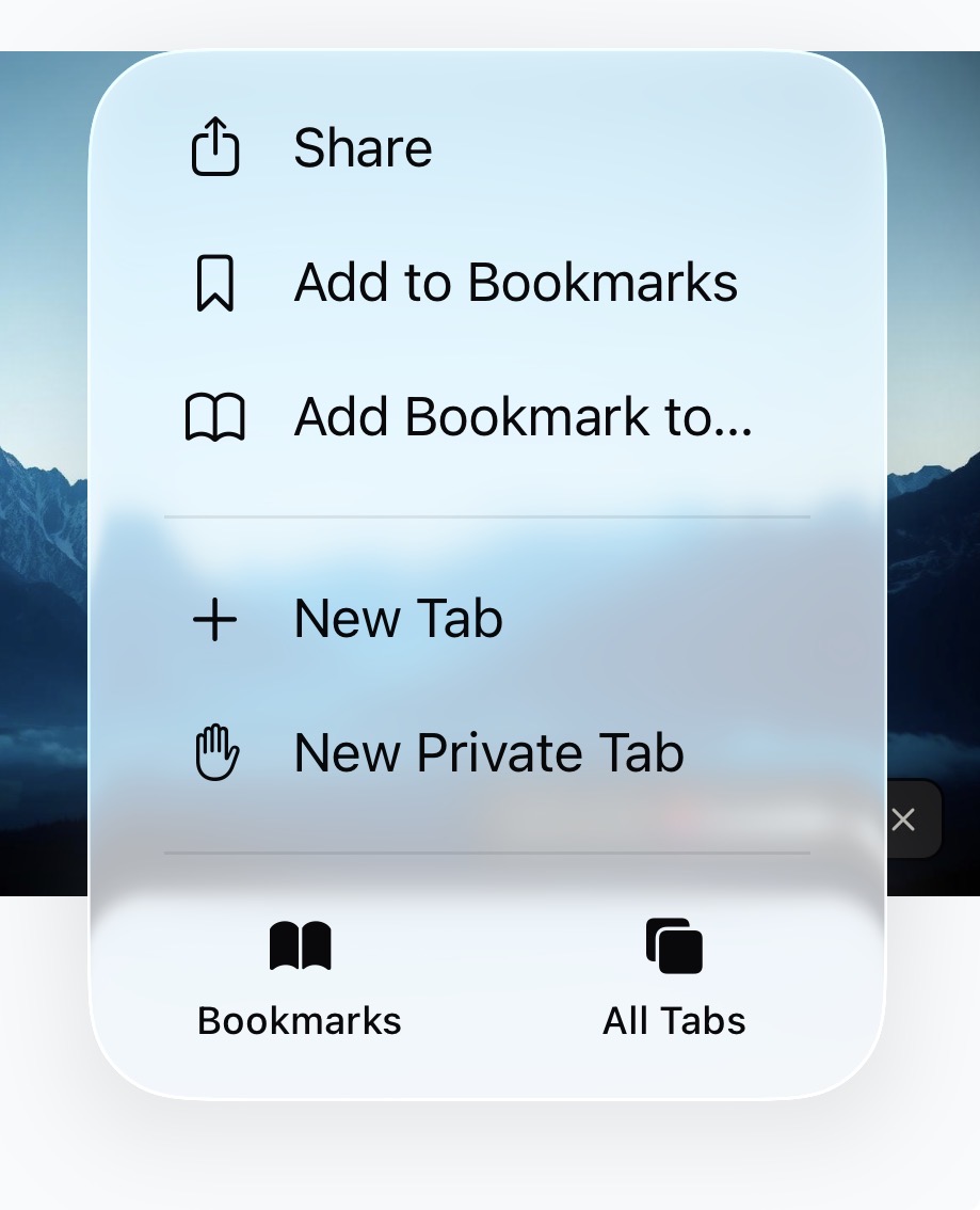 iPhone Safari menu with Share at the top