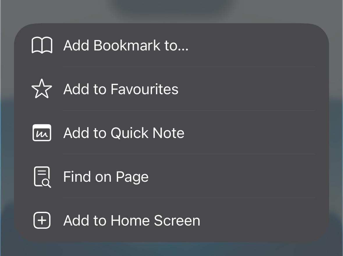iPhone menu showing the Add to Home Screen option